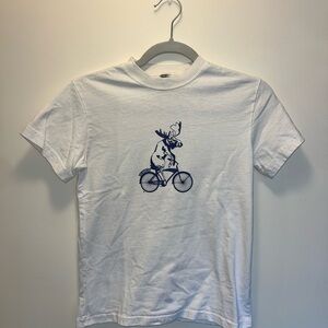 White Graphic Tee with Blue Moose